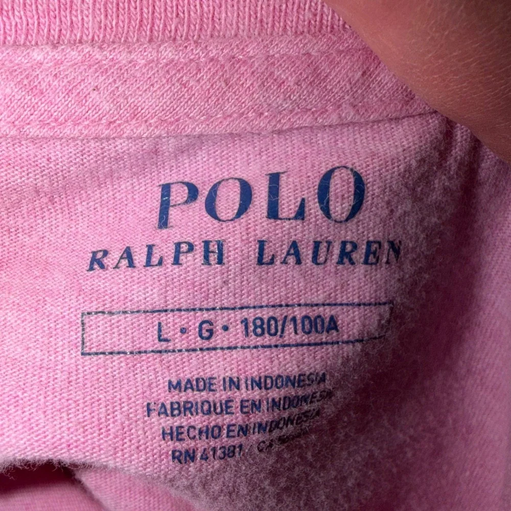 Polo Ralph‎ Lauren Pink Long Sleeve T-Shirt Cotton Crewneck Navy Pony Logo Large
